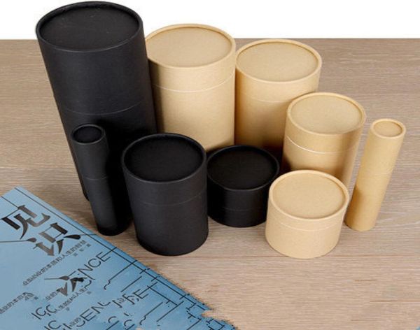 20 pz Nero Carta Kraft Cartone Contenitore Cilindro Vaso Rotondo Bottiglia Confezione Regalo Tubo di Cartone CX2203238329033