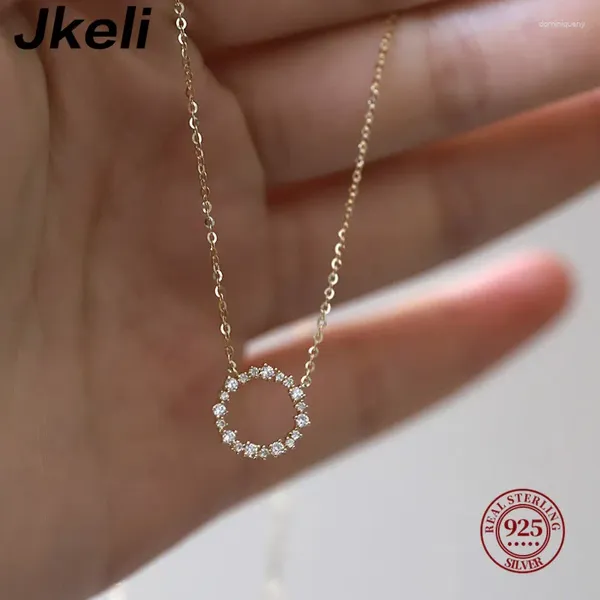 Pingentes Jkeli - S925 prata esterlina banhado a ouro 14K colar com círculo de diamante completo estilo japonês e coreano corrente de colar K