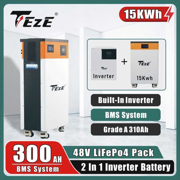 48V 15KWh Powerwall 300Ah Batteria LifePo4 51V Tutto in uno Sistema di accumulo di energia solare Bateria Inverter MPPT integrato EU Tax Free