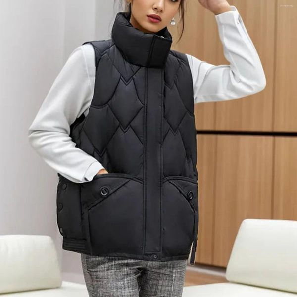 Damenwesten Mode Stehkragen Daunenjacke Frauen Winter warme Oberbekleidung mit Taschen ärmellose lange Weste Mantel für Übergröße