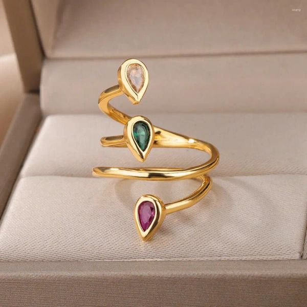 Anéis de cluster multicamadas linha envoltório torcido para mulheres ajustável zircão anel de aço inoxidável 2023 tendência casamento jóias estéticas anillos