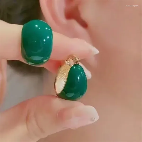 Creolen Einfaches Design Grün Tropft Öl Baumeln Für Frauen Gold Farbe Kreis Vintage Ohrring Schmuck Geschenke Großhandel