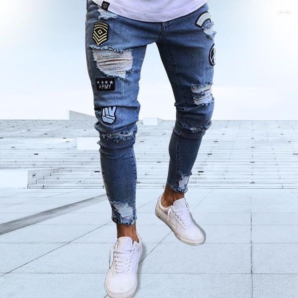 Jeans masculinos 2023 Primavera e verão Hip Hop rasgou o clássico masculino Blue Black Stretch Fashion Fashion Denim calças casuais de rua