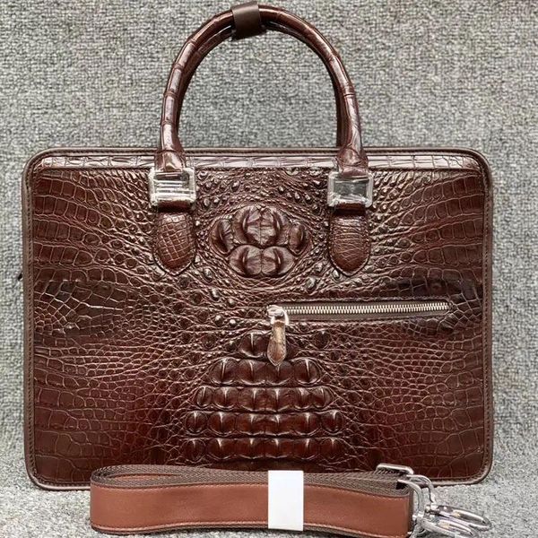 Pastas 2023 luxo crocodilo crânio masculino maleta lazer bolsa de couro genuíno moda homem de negócios ombro diagonal saco 45