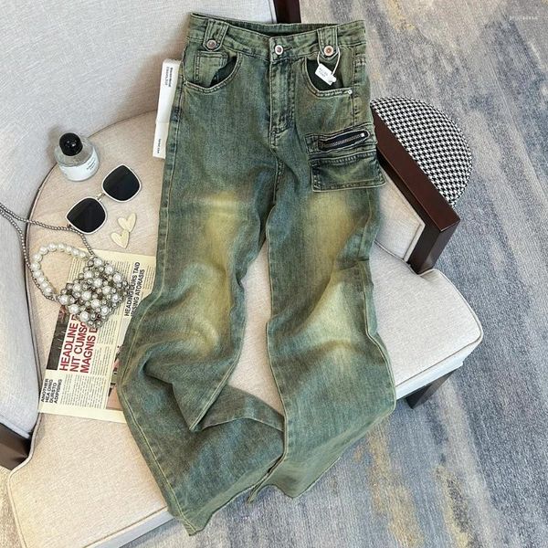 Damen Jeans American Pocket Light Raglan Frühling Herbst Street Style Hose Retro Blue Female Cargo Denim Hose