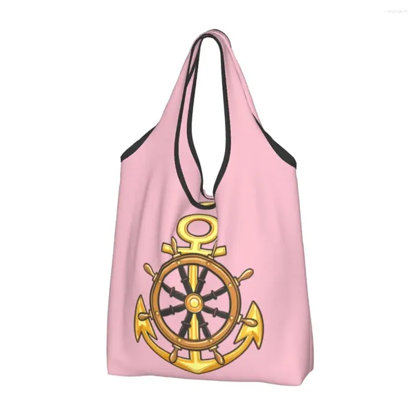 Sacos de compras Moda Impressão Náutico Sailor Anchor Tote Portátil Ombro Shopper Bolsa