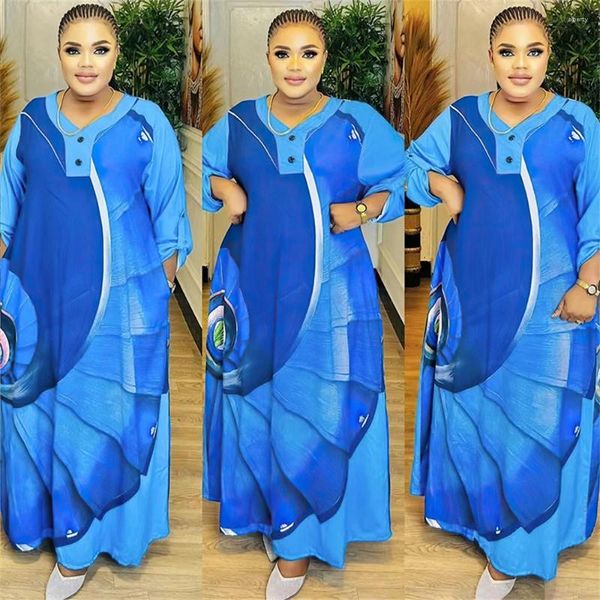 Roupas étnicas elegantes vestidos de impressão africana para abaya mulheres dashiki 2024 outono moda cetim boubou muçulmano longo maxi vestido roupas africanas