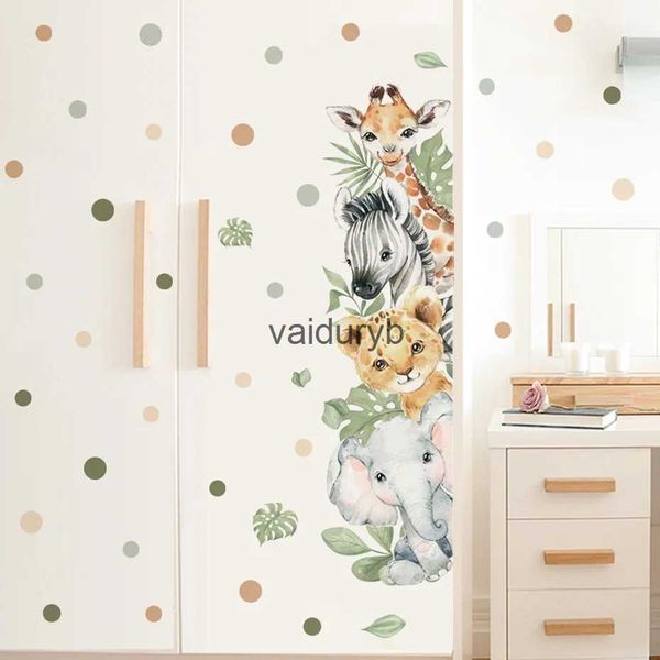 Homevaiduryb Wand-Dekor-Türaufkleber, niedliche Dschungeltiere, Elefant, Giraffe, Aquarell-Aufkleber für Kinderzimmer, Babyzimmer