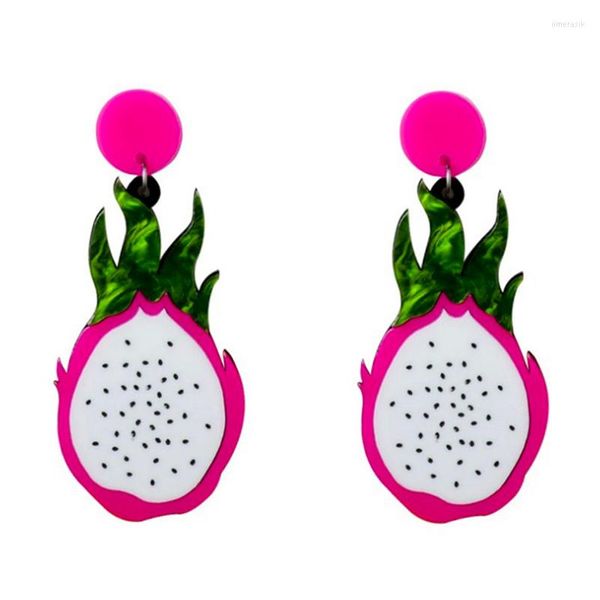 Brincos de peixes de peixe coreano adorável pitaya acrílico para mulheres resina dragão fruta comida grande jóias de moda