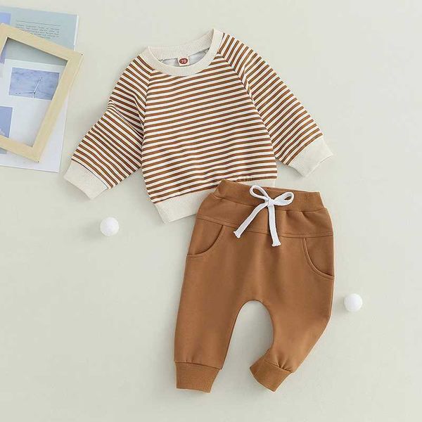 Giyim setleri moda bebek kıyafetleri yürümeye başlayan bebek giyim seti uzun kollu çizgili sweatshirt elastik bel pantolon kızlar için set