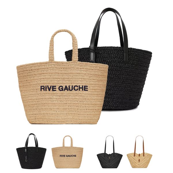 Clássico Rive Gauche Linho Beach Bags Rive Gauche Mulheres Homens Bolsa de Alta Qualidade Bolsa de Ombro Crossbody Totes Designer Crochet Bag Luxo Straw Weave Basket Bags