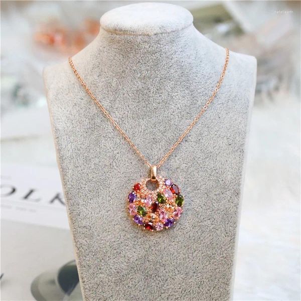 Collane con ciondolo da donna classico lucido colorato zircone fiore multicolore oro rosa affascinante collana pendenti gioielli regalo