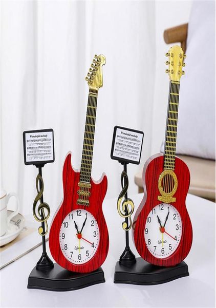 Relógios de mesa de mesa em miniatura modelo de guitarra despertador para casa de bonecas acessórios instrumento musical diy parte decoração de casa presente madeira 2306057