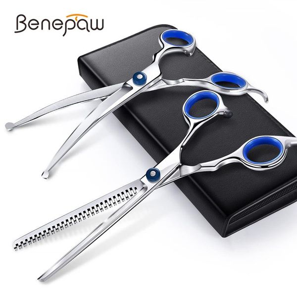 Forbici Benepaw Forbici professionali per toelettatura cani Set punte rotonde Trimmer per toelettatura resistente Cesoie curve assottiglianti per capelli lunghi e corti