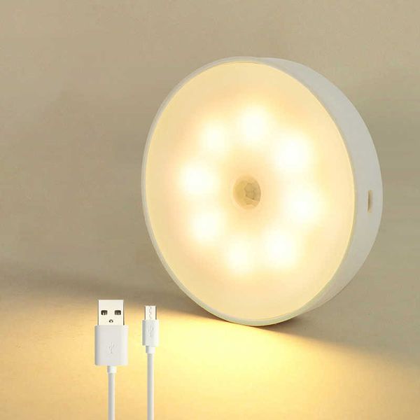 Led Night S Sensor de movimento Circular Armário Light Closet Bedroom Decoração Lâmpada de Indução AA230426