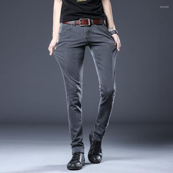 Jeans da uomo stile coreano skinny uomo strappato moda 2023 vita media lunghezza lunga pantaloni in denim elasticizzato taglie forti matita sottile