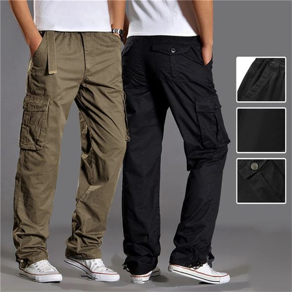 Erkek pantolon marka sıradan pantolon erkek kargo pantolon pamuk gevşek pantolonlar erkek pantolon tulum çok cep düz joggers pantalones hombre 3xl 231127