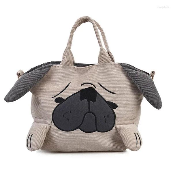 Abendtaschen Niedliche Tierhandtaschen für Frauen Lässige Reise Große Kapazität Totes Schulter Mops Hund Cord Messenger Bag Feminine Bolsas