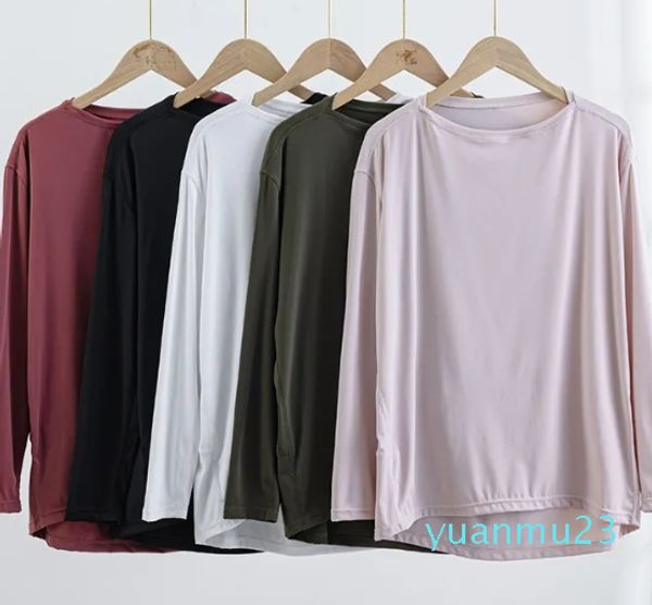 T-shirt yoga Autunno Inverno Yoga Top a maniche lunghe da donna Sottile e ad asciugatura rapida Top ampio e versatile Canotta semplice e sottile Set sportivo grande