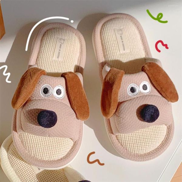 Pantofole Cute Puppy Modelling Design Donna Home Cotton Flax Flat Ladies Scarpe casual Antiscivolo Camera da letto Donna Scivoli