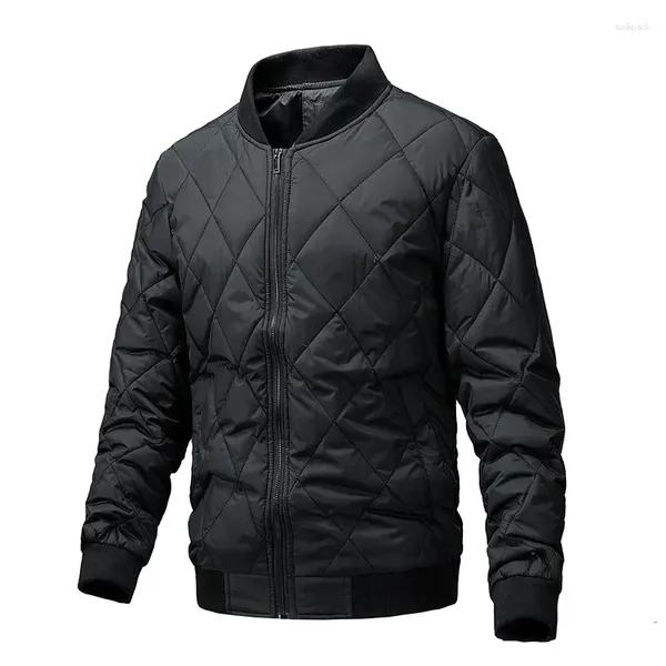 Jaquetas masculinas acolchoadas acolchoadas para homens até o inverno quente moda jaqueta casual xadrez stand-up zip casaco à prova de vento outwear