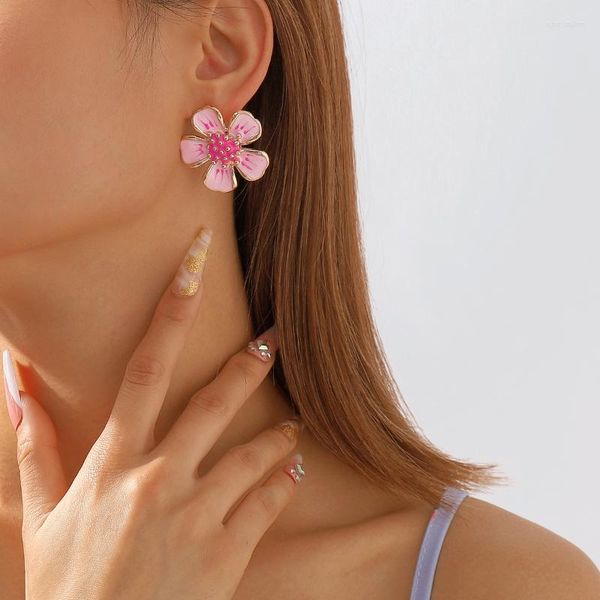 Orecchini pendenti Fiore rosa Orecchino geometrico Sakura Stud per le donne Tendenza della moda per le donne Accessori primaverili creativi Lady Cute Jewelry