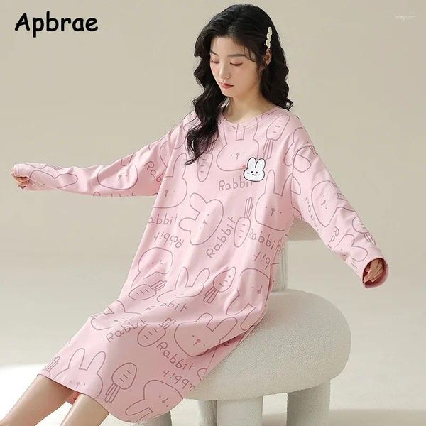 Indumenti da notte da donna Taglie forti 5XL Camicia da notte da donna carina Autunno Inverno Colletto tondo Abito da notte in cotone cartone animato Abito con stampa Kawaii