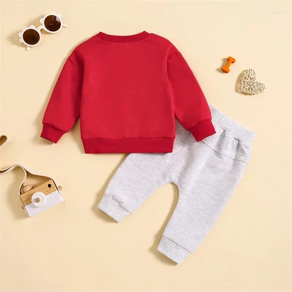 Set di abbigliamento per bambini, pullover rosso con stampa di lettere a maniche lunghe, San Valentino, pantaloni con coulisse