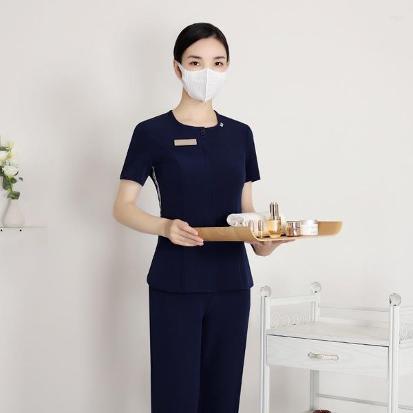 Pantaloni a due pezzi da donna Massaggio ai piedi Tecnico da donna Uniforme da lavoro Spa Sauna Receptionist Manica corta Abbigliamento da lavoro Abiti da salone di bellezza