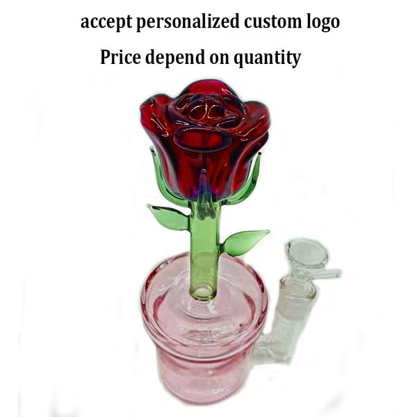 Красная роза Цветочная стеклянная бонг курящая вода переработка труба утилизация макия