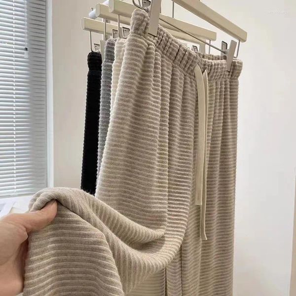 Pantaloni da uomo autunno e inverno stile pigro in cashmere a righe orizzontali gamba larga per le donne pavimento largo trascinando lavorato a maglia dritto