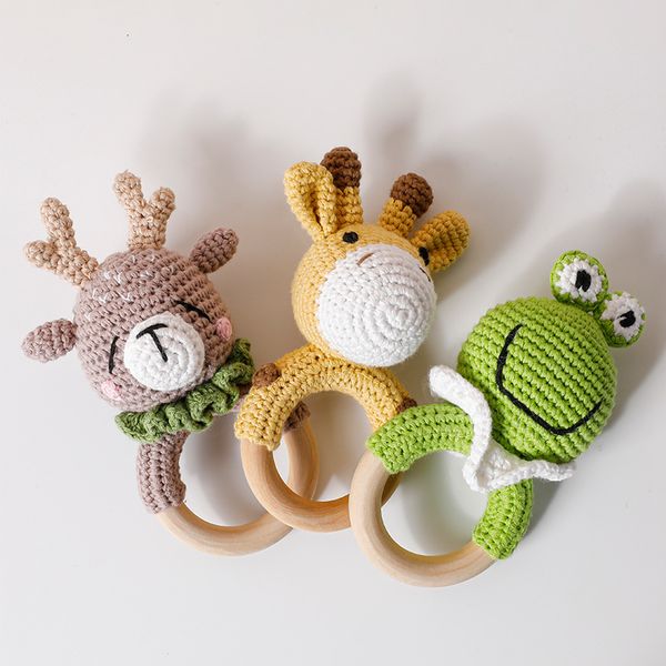 Catcles Mobiles 1pc Baby Wooden Toy Crochet Crochet Animal Giraffe Teether Gym Music Ring S Born Pram Stroller Product 230427