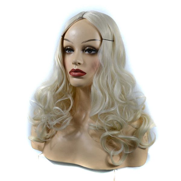 cedevole parrucca copricapo bianco frangia divisa lunghi capelli ricci copricapo grande onda Parrucca beige copricapo