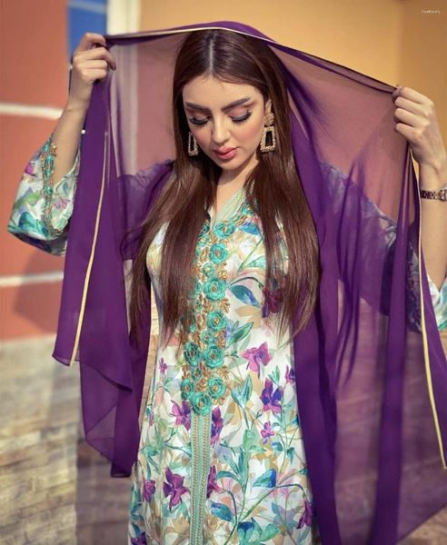 Этническая одежда Женская Женская Печата Печатная Длинная Капюшон Абая Дубай Мусульманская юбка Исламские платья Абая для женщины