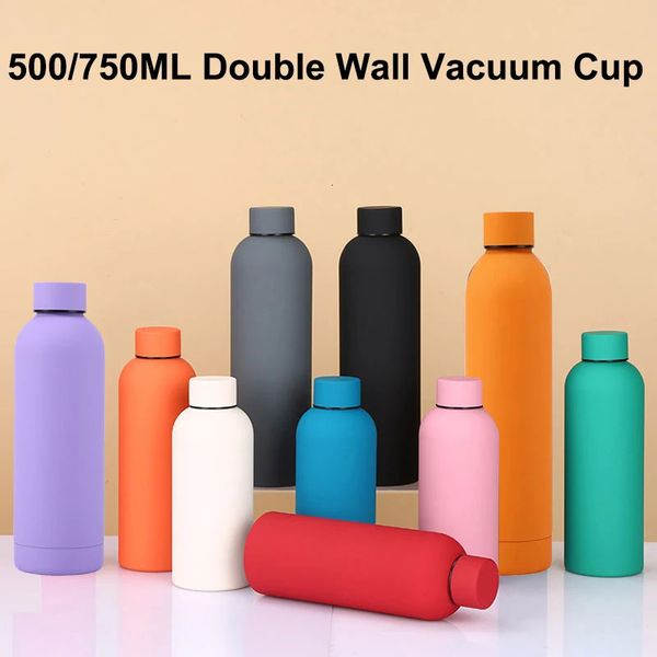Бутылки для воды 500750 мл, термос с маленьким горлышком, уличная бутылка из нержавеющей стали, резиновая краска, спортивный чайник, утолщенный двойной 231124