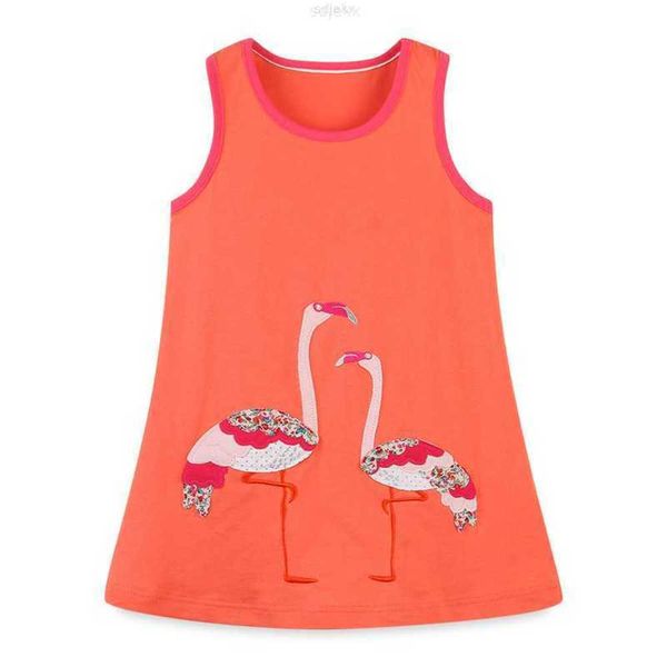 Set di abbigliamento Nuova boutique estiva all'ingrosso Flamingo Arancione Applique Senza maniche Bambino Bambino Bambini Vestito da ragazza