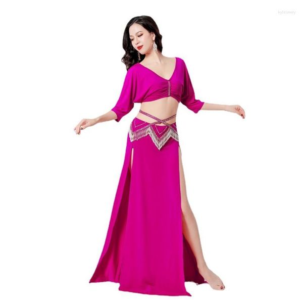 Stage Wear Damen Bauchtanzkleid Karneval Doppelseitig Split Quaste Orientalisch Sexy Glänzend Künstlicher Diamant V-Ausschnitt