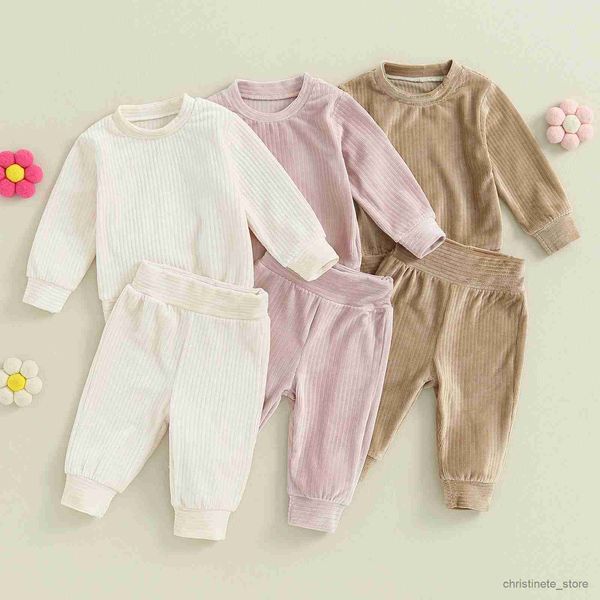 Set di abbigliamento Solido Casual Infantile Neonate Maschi Autunno Inverno Vestiti Abiti a costine Manica lunga Top Pantaloni 2 pezzi Set Abbigliamento per bambini infantile R231127