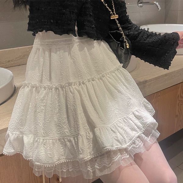 Skirts White Lace Mini for Women Girl Kawaii Short Summer Fairycore Abibiti coreani abbigliamento lolita fata core 230427