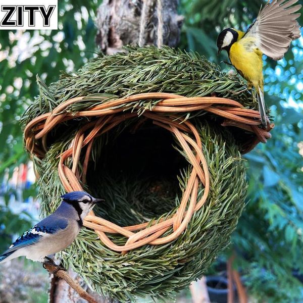 Ninhos pendurados ao ar livre ninho de pássaros agulhas de pinho natural tecido gaiola de pássaro jardim pátio decoração cabana de pássaro acessórios para animais de estimação