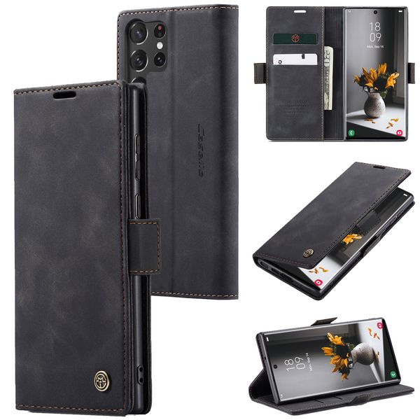 Caseme Retro Leather Matte Flip Stand Case Skellet для Samsung Galaxy S23 Ultra S222ultra Примечание 20 Note10 Plus Shockper Vintage Card Slots Holder Cover Phone Cover