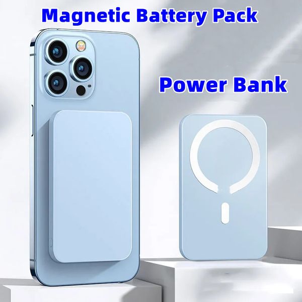 Power Bank Bateria Magnética 5000mAh Capacidade Ímã Powerbank Carregador Sem Fio Para iPhone 15 Pro Max 14 13 Pro 12 mini 11 Powerbanks Externos para Celular