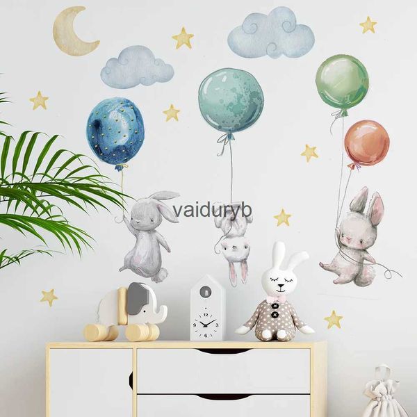 Decorazioni da parete Simpatico adorabile Conigli volanti Adesivi Palloncini Luna Stella Nuvola Decalcomania rimovibile per bambini Asilo nido Baby Room Poster Muralvaiduryb