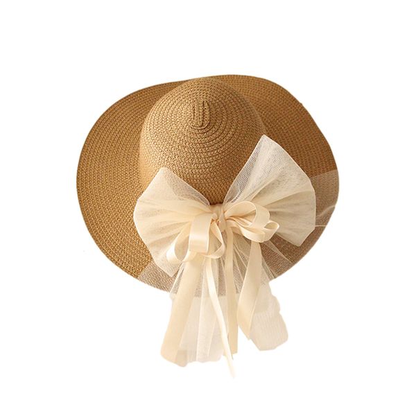 Caps Hats Summer Sun Women Fashion Girl Straw Ribbon Bow Beach 230426