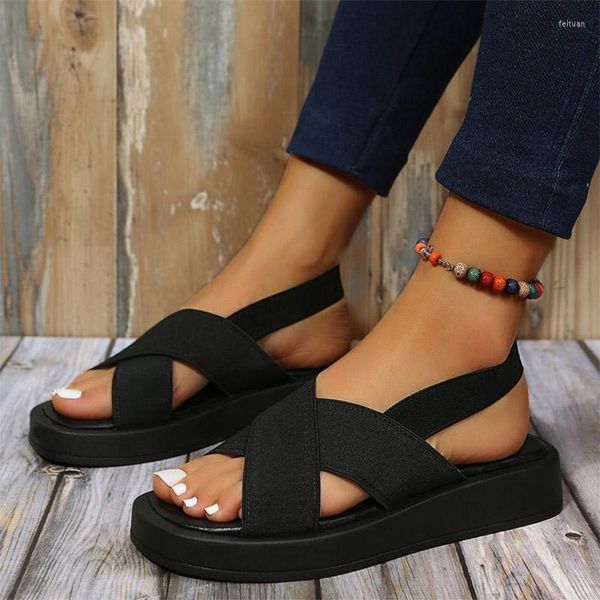 Sandalen Damen Sport Kreuz gebunden Rückengurt Slip-on Plus Size Damen Casual Dicker Boden Bequeme Damenschuhe Sommer