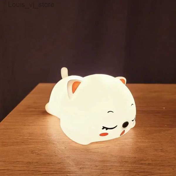 Luzes da noite Adorável gato USB recarregável Silicone LED Night Light Quarto Bedside Night Lamp com controle remoto para crianças Baby Gift Touch Sensor Lamp YQ231204
