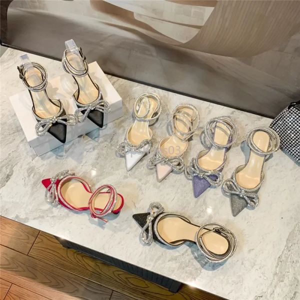 Elbise ayakkabıları kristal bowknot saten yaz bayan ayakkabıları rhinestones kadın pompalar parlayan tasarımcı ayakkabıları