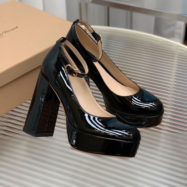 Gianvito Rossi Décolleté con plateau da donna Scarpe Mary Jane con plateau Scarpe eleganti Pelle di vitello 100% vera pelle Suola dermica Designer Pelle verniciata di lusso scamosciata Tacchi alti SS