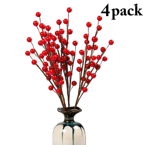 Dekorative Blumen, 4 Stück, künstliches Obst, künstliche Glasbeeren, Granatapfel, rote Kirsche, Blumenstrauß, Staubblatt, Weihnachten, DIY-Zubehör