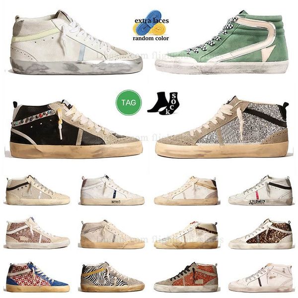 Designer New Fashion Donna Uomo Scarpe dorate Mid Anti sporca vecchia sneaker Super high top Sneakers Paillettes di lusso Classic Vintage Italia Marca Scarpe bianche Scarpe oro rosa